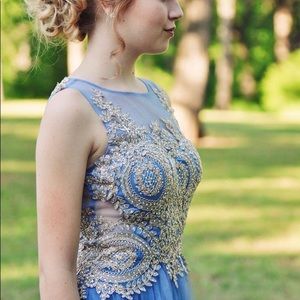 Blue and Gold Prom Dress